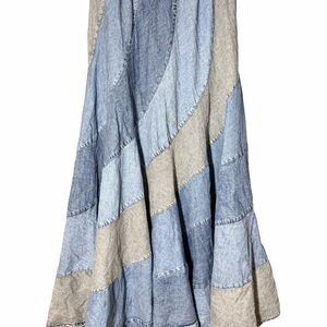Young Threads Patchwork Denim Maxi Skirt Medium Boho Festival 100% Cotton